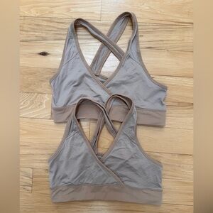 Two Exofficio Beige Cross-Back Sports Travel bras